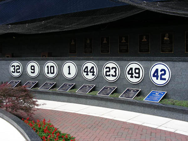 Some of the retired numbers in Monument Park. - Picture of The